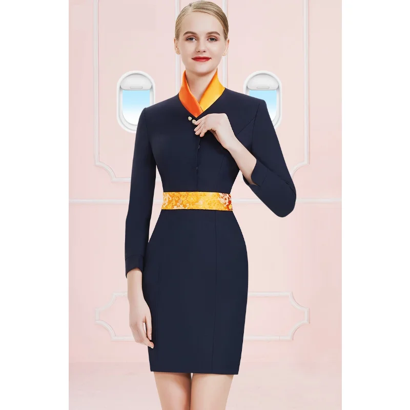 New Hot Sale Airlines Voo Aeromoça Terno Profissional Feminino Escritório Trabalho Destinatário Roupas Aviação Uniformes de Trabalho Vestido