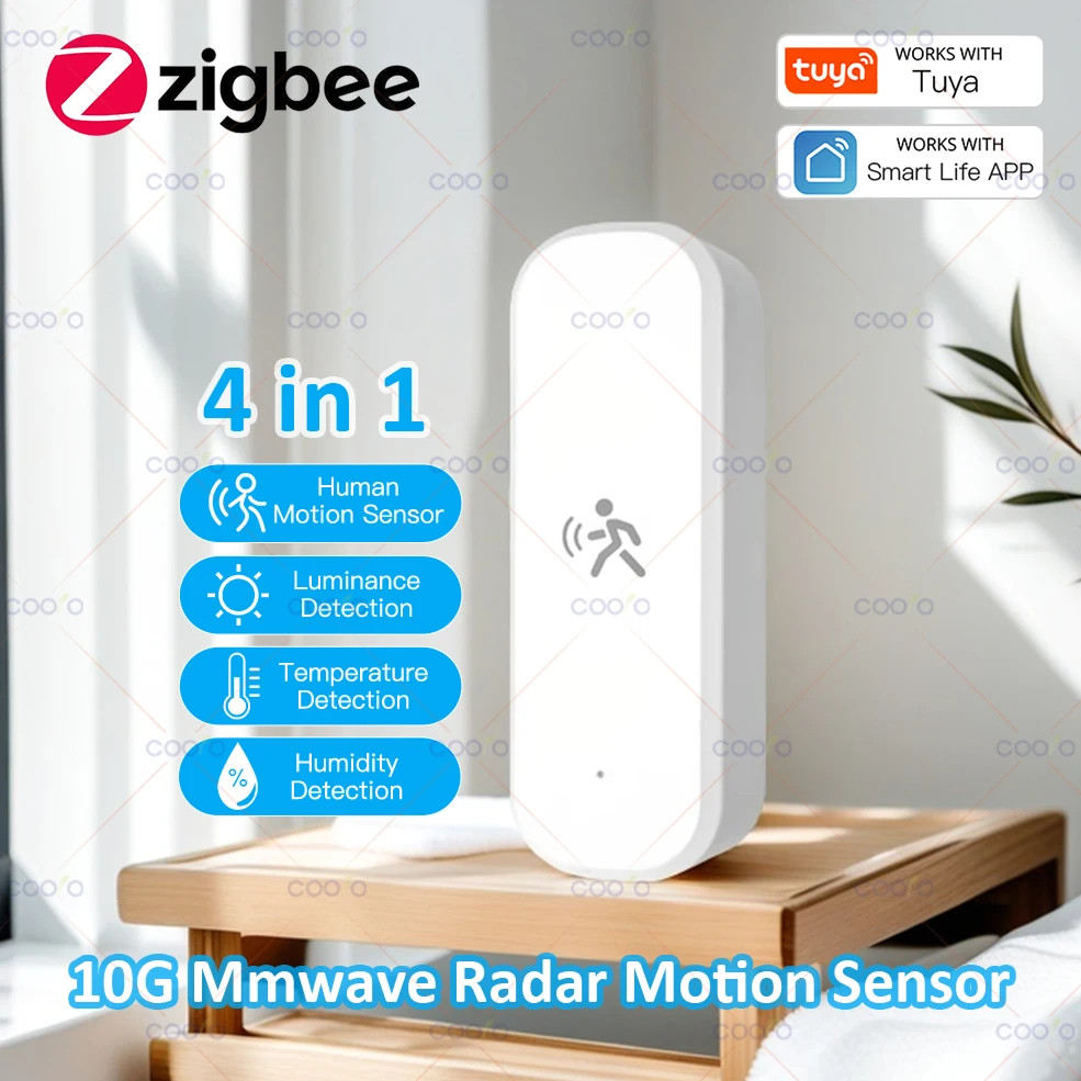 Tuya 10G 4 in 1 Human Motion Sensor Zigbee MmWave Radar Detector with Luminance Temperature Humidity Sensor Replace PIR Sensor