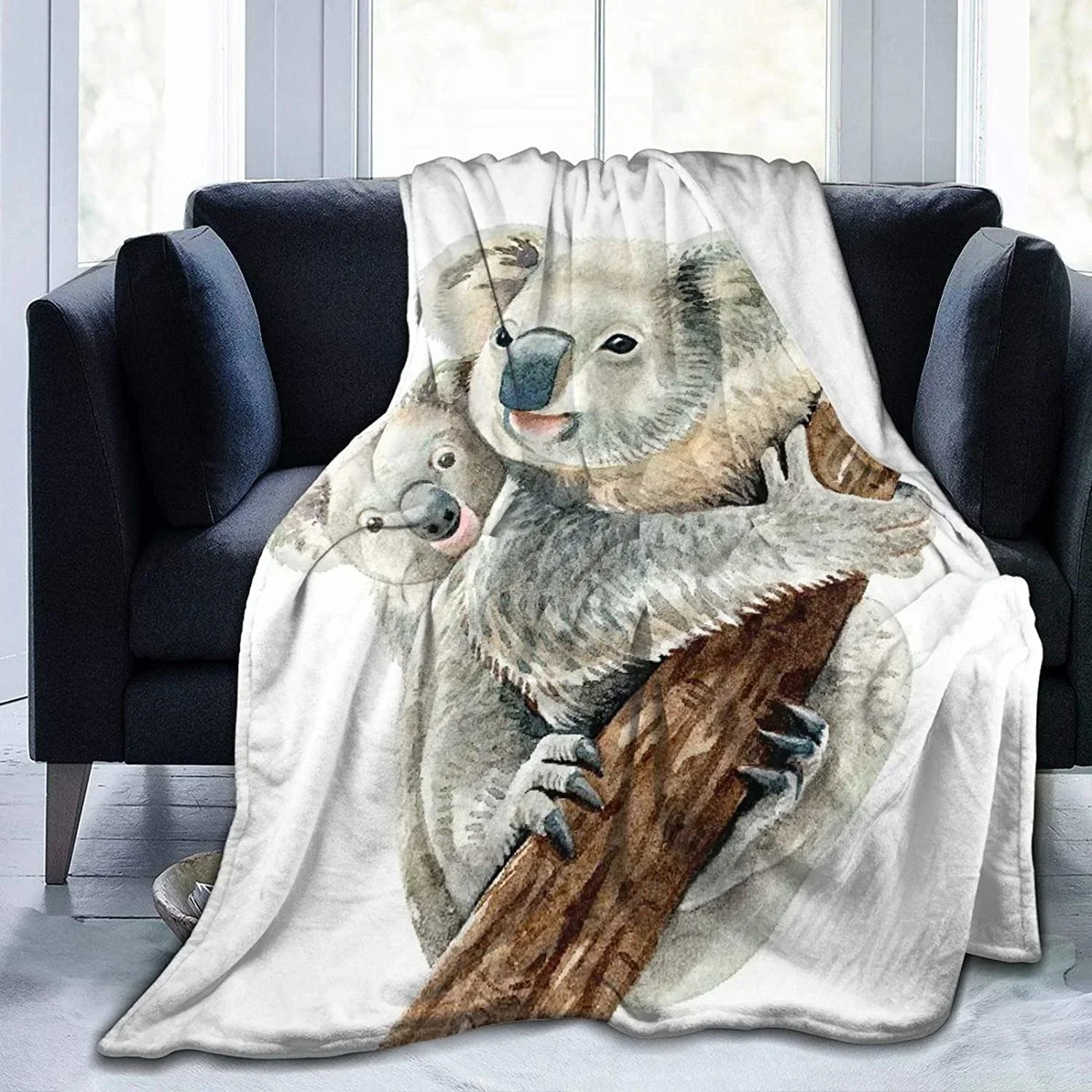 Cute Koala Pink Heart Theme Flannel Throw Blanket for Kids Men Women Soft Warm Blankets and Throws for Couch Bed Travel Camping