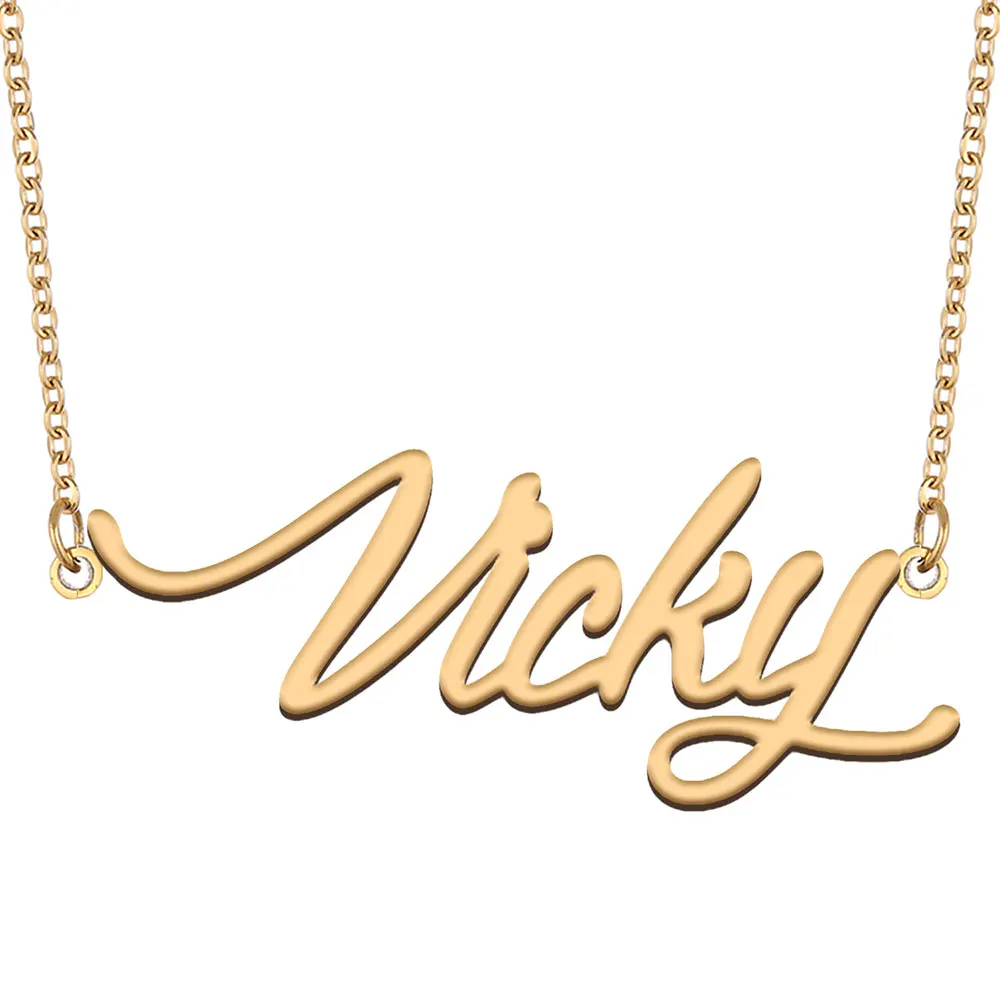 

Vicky Name Necklace for Women Jewelry Stainless Steel Gold Color Nameplate Pendant Font Letters Choker Necklaces