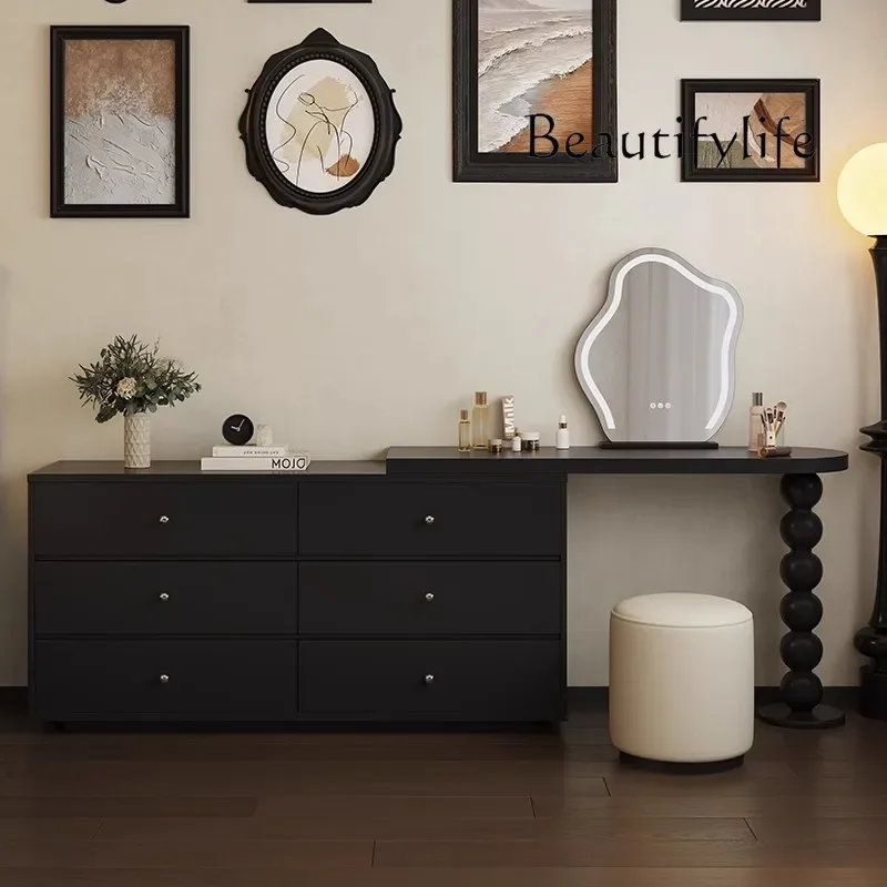 X Medieval Solid Wood Retractable Dresser Modern Simple Retro Bedroom Corner Makeup Table