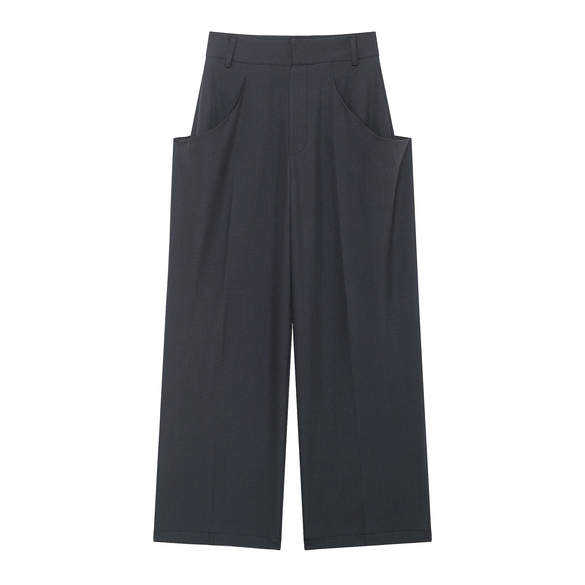 Cross-Border Fashion Casual Wide Leg Pants Women's Clothing Pocket Design Organic Cotton Knitted Trousers Trendy Style