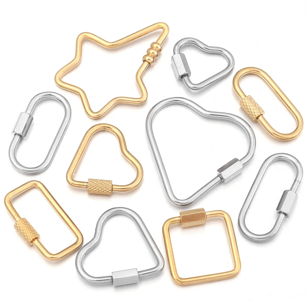 2pcs Gold Stainless Steel Heart Screw Carabiner Lock Connector Fastener Clip For DIY Necklaces Keychain Jewelry Making Supplies