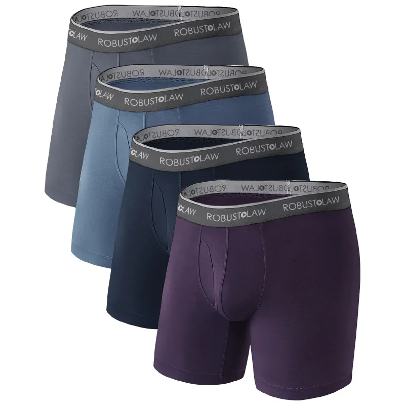 ملابس داخلية رجالية طويلة بزاوية مسطحة ، بلون ثابت ، ناعمة ، رقيقة ، مريحة ، تصميم ممدود مع منفذ للبول