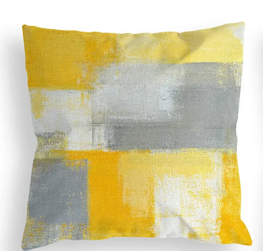 Yellow, gray and white three-color linen pillowcase sofa cushion cover home decoration can be customized for you 40x40 50x50