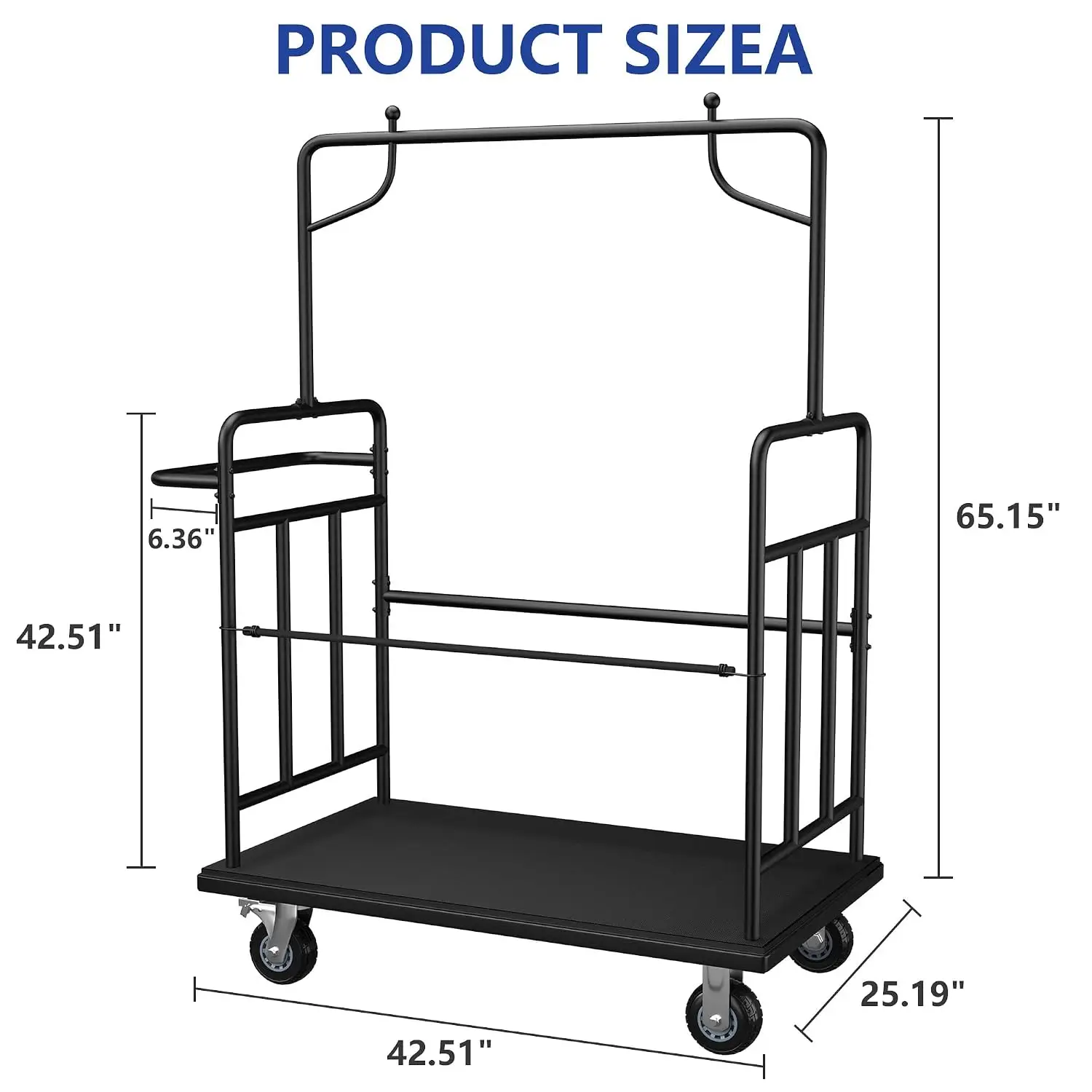 Luggage Cart,Heavy-Duty Steel Luggage Trolley with 360°Silent Wheels,1100LBS Load Hand Truck,Anti-Collision Strip for Hotel