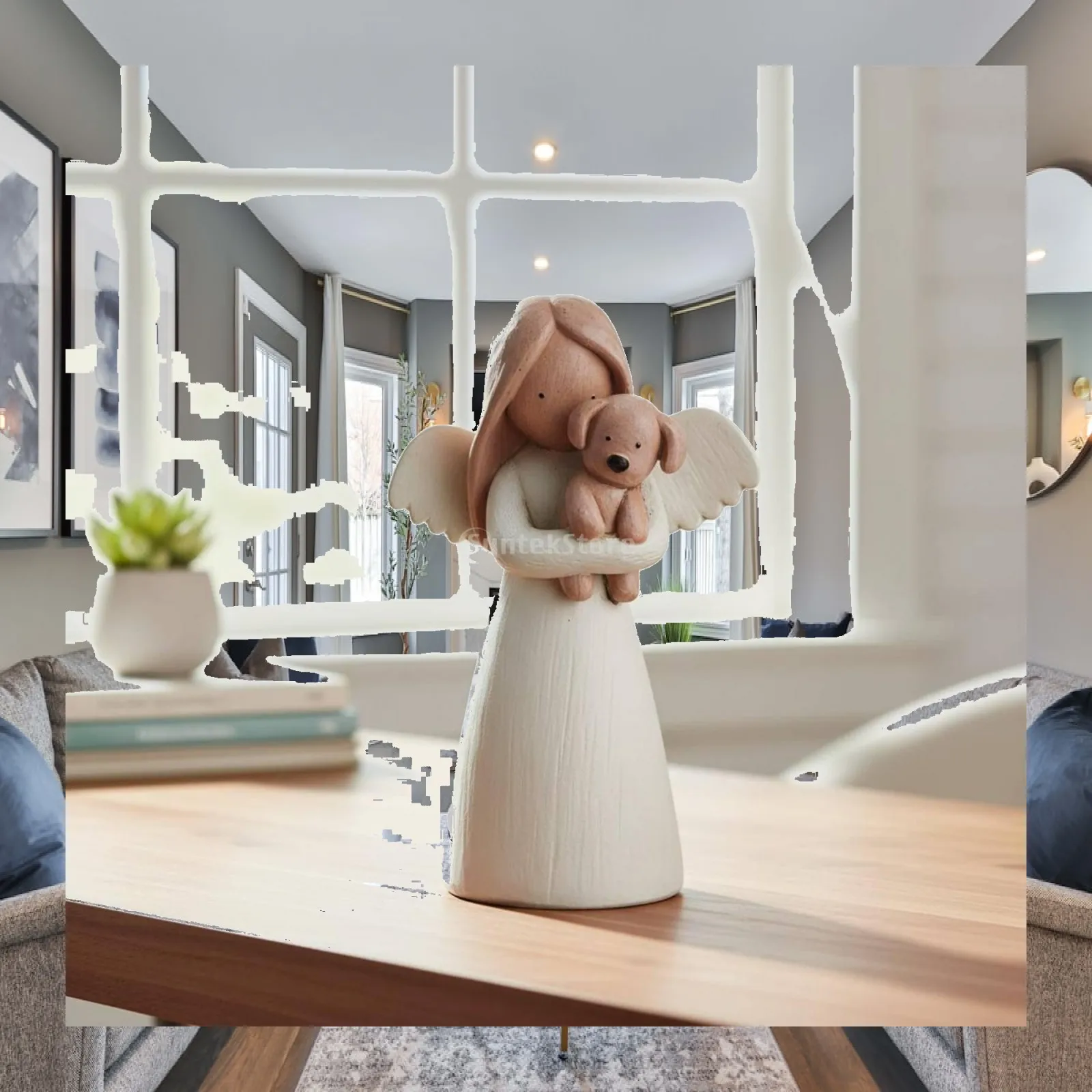Resin Figurine Angel Holding Dog Memorial Statue Home Decoration Ornaments for Room Interior Decor