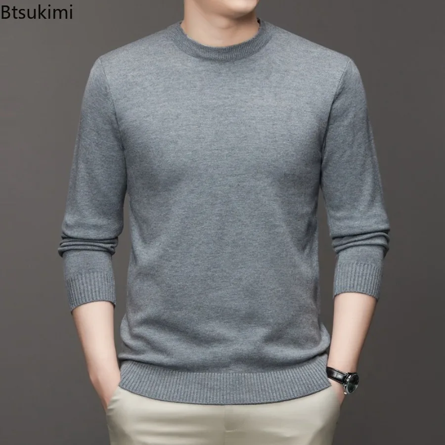 New 2024 Knitted Warm Sweater Men Office Business Solid Bottoming Shirts Male Fashion O-neck Soft Pullovers Men\'s Knitwear Tops