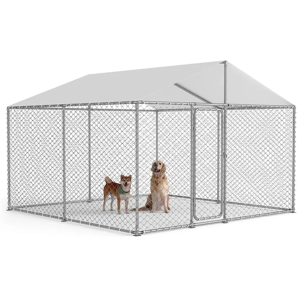 

10x10 Outdoor Dog Kennel - Heavy-Duty Metal Pen with UV-Resistant Cover for Large Breeds (124x124x87IN)