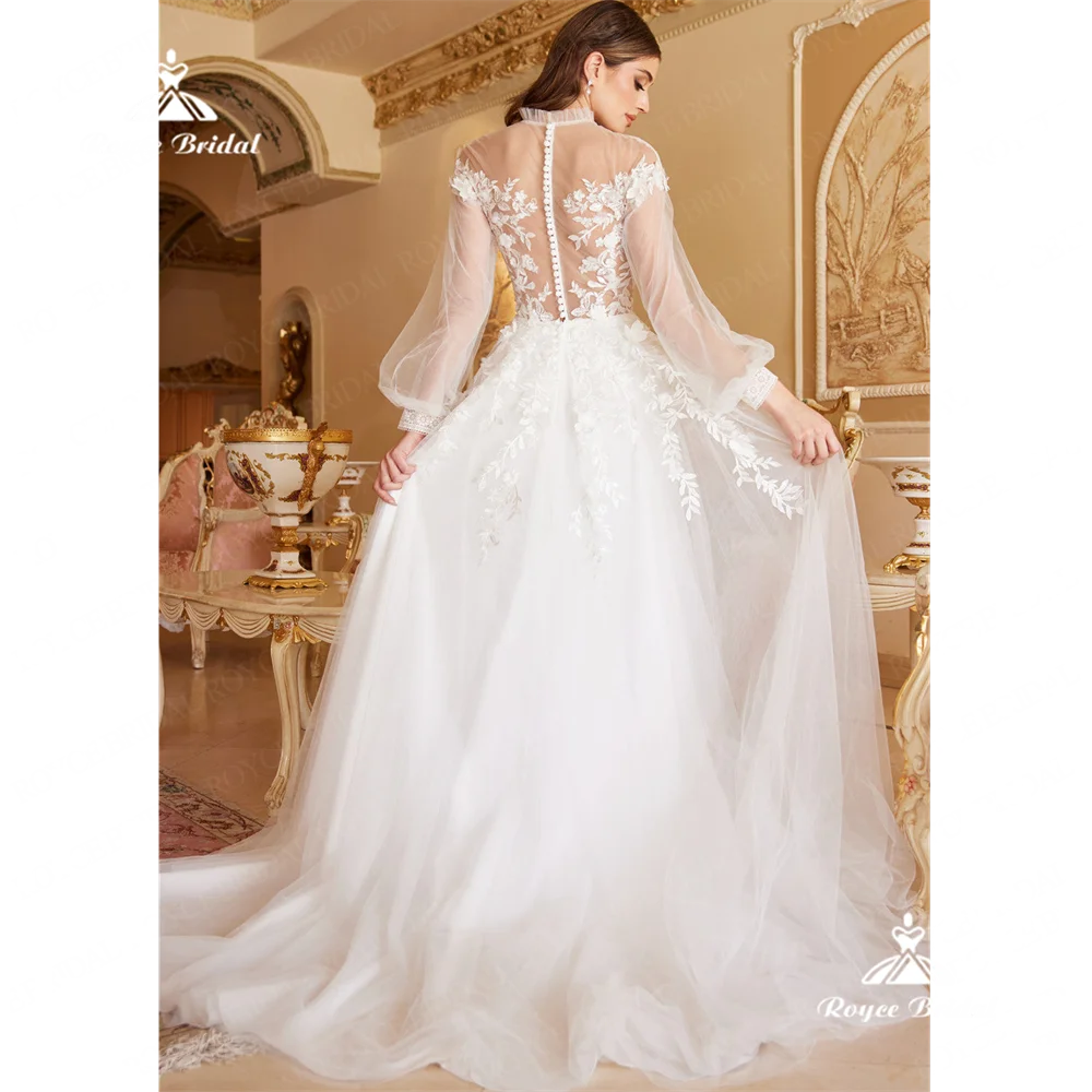 Roycebridal-Robe de mariée en dentelle à col rond, robe de mariée A Line, robe de mariée avec traîne courte, robe de mariée Gfully, 2025