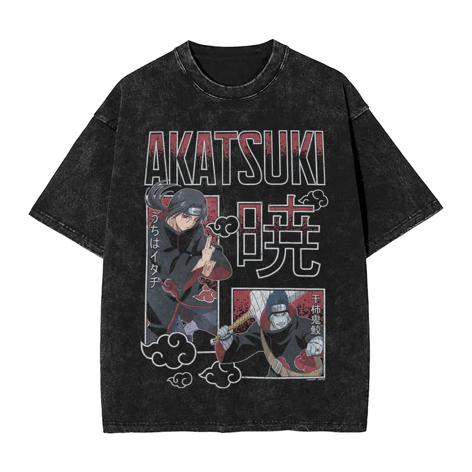 Akatsuki and Kisame Uchiha Collage Action Narutoes Anime Washed T Shirt Streetwear  T-Shirt Tee Shirt for Men Women High Street