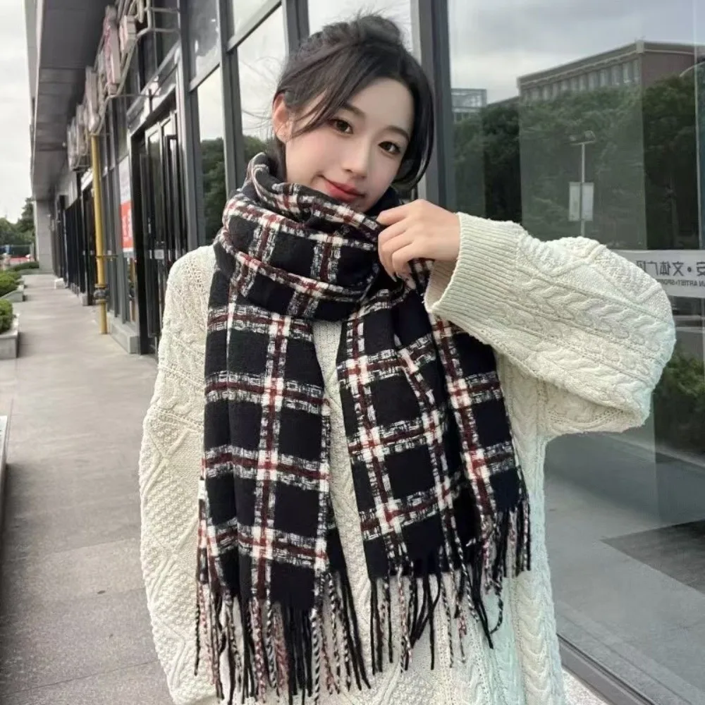 New Faux Cashmere Women's Scarf Plaid Pattern Thickened Neck Warmer High Grade Versatile Fashion Shawl Fall Winter Wear
