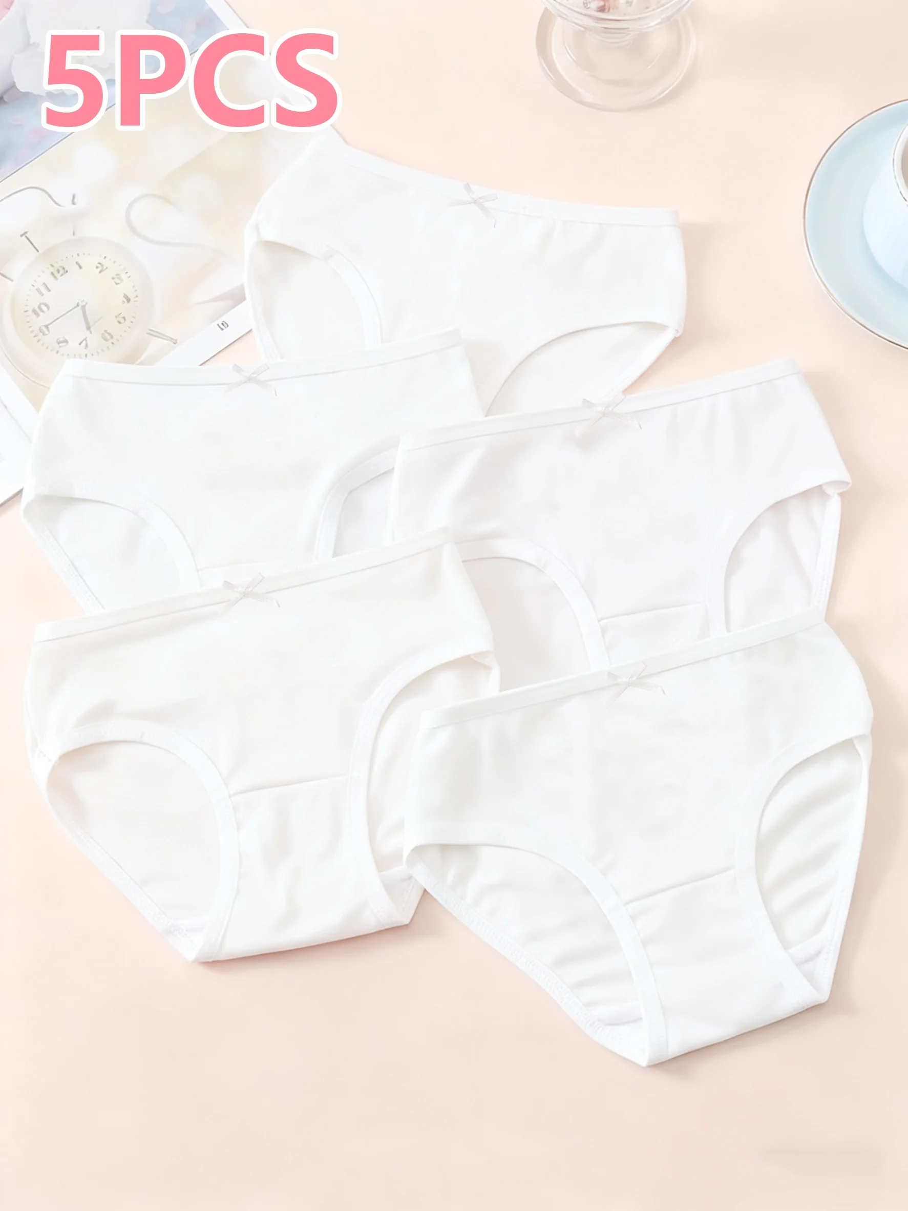 Girls' Simple and Stylish Basic Cotton Comfortable Versatile Set of 5-Piece Casual All-Season Triangle Children's Underwear