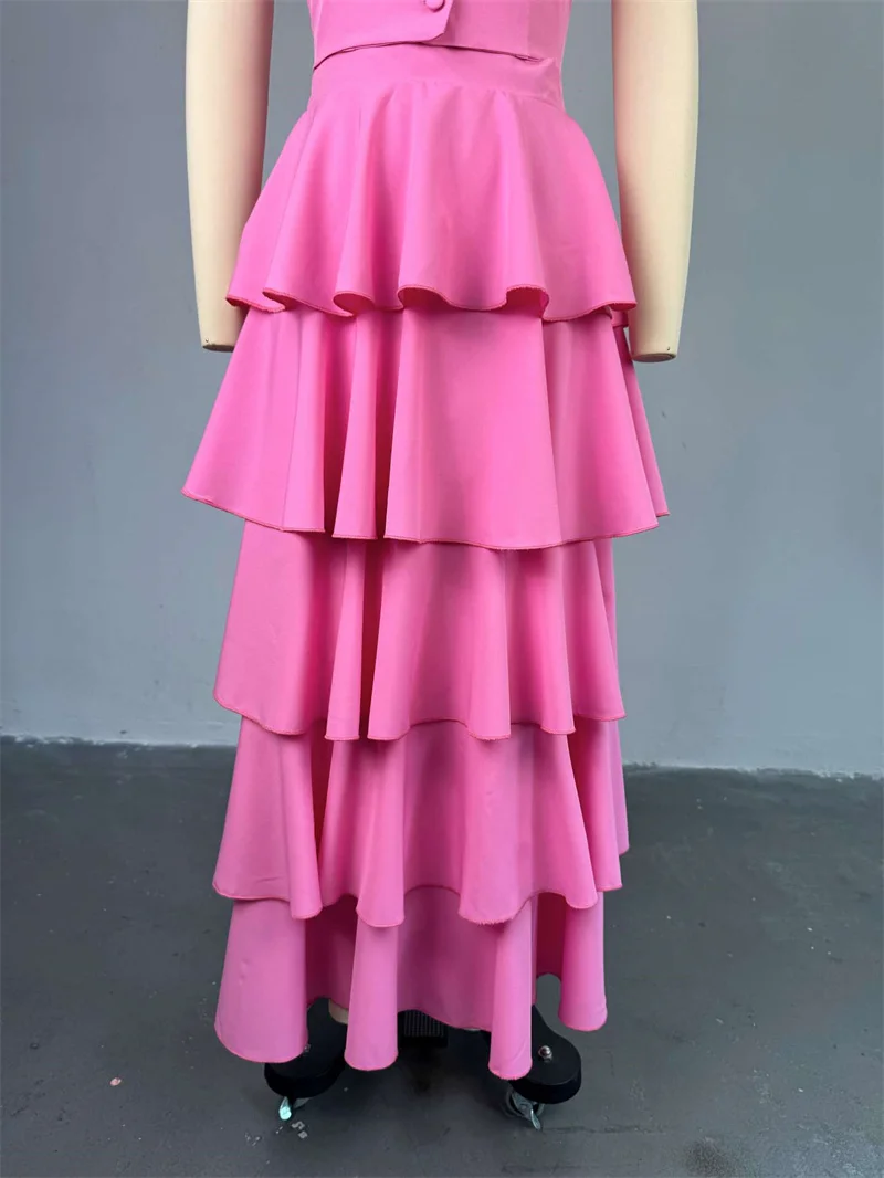 Doyerl Elegant Party Birthday Dress Sets Woman 2 Piece Set Outfit Halter Backless Vest Top+cascading Ruffles Skirt Matching Sets - view 5