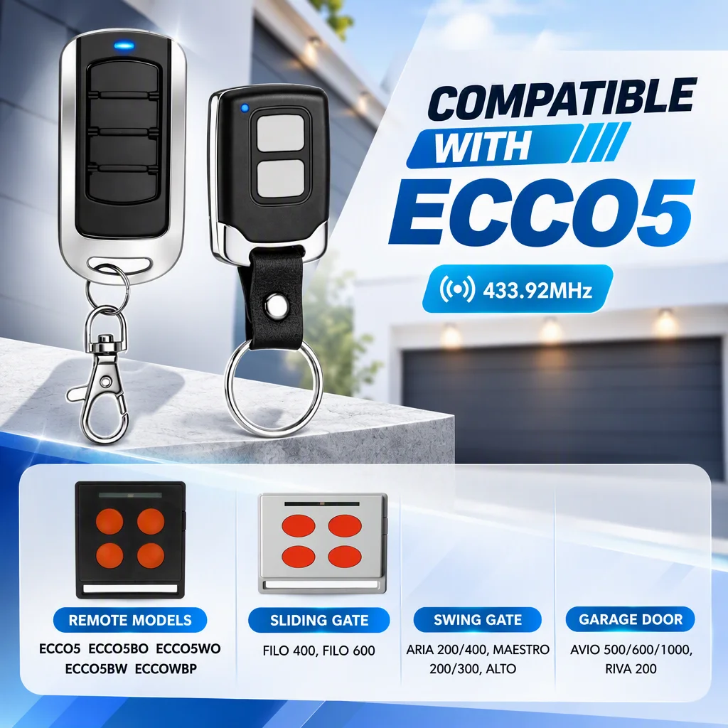 Replacement for ECCO5BO Garage Door Remote ECCO5 ECCO5WO ECCO5BW ECCOWBP 433.92MHz Suits FILO 600 400 Slide Gate Opener Remote