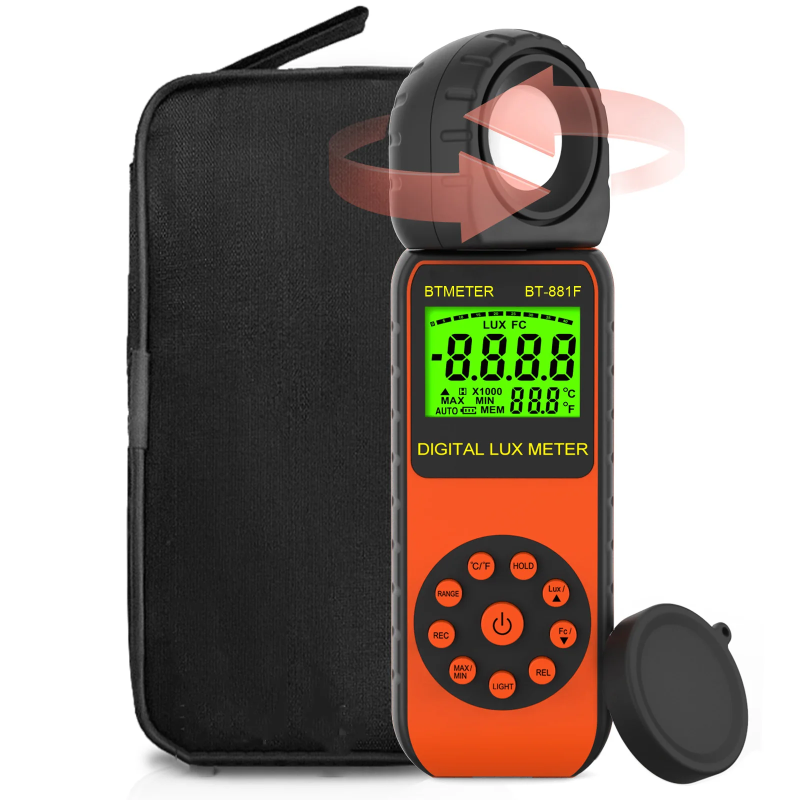 Light Meter Illuminance Meter BT-881F Measure Light Max Value Display 3999(Ranges:1-400,000Lux) 270º Rotated Sensor Data Storage