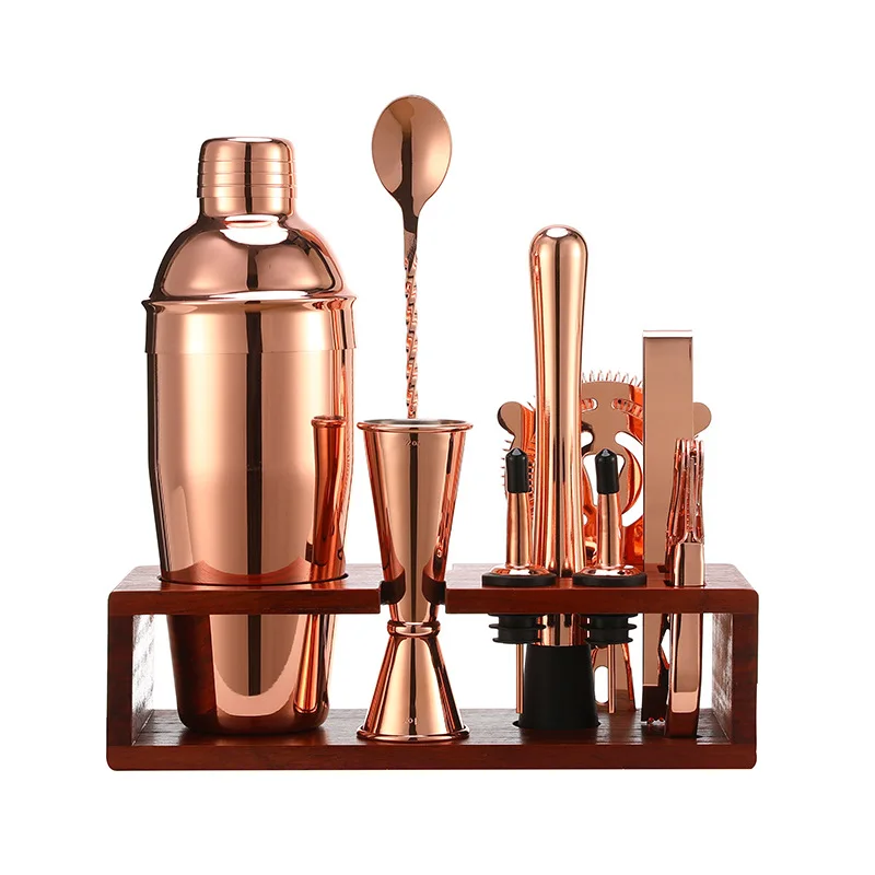 ステンレス製厚板sus304素材シェーカー10個セット、マホガニー製収納ラック付き