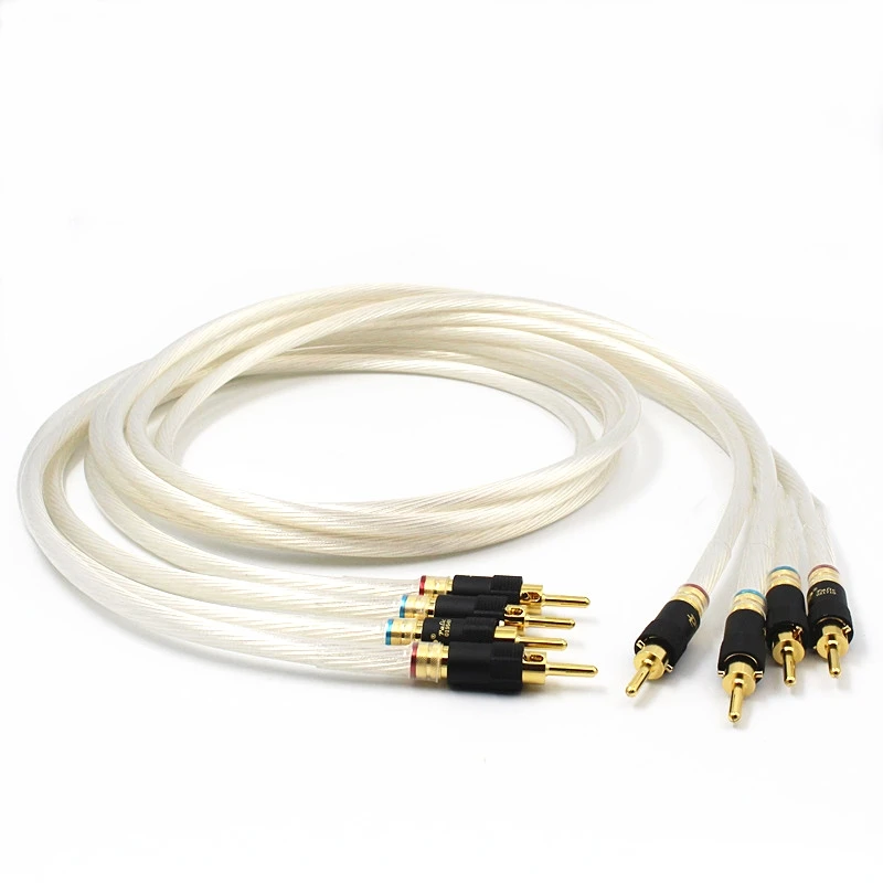 Hi-end  5NOCC Silver Plated Speaker Cable Bannana Plug for Amplifier CD DVD Player