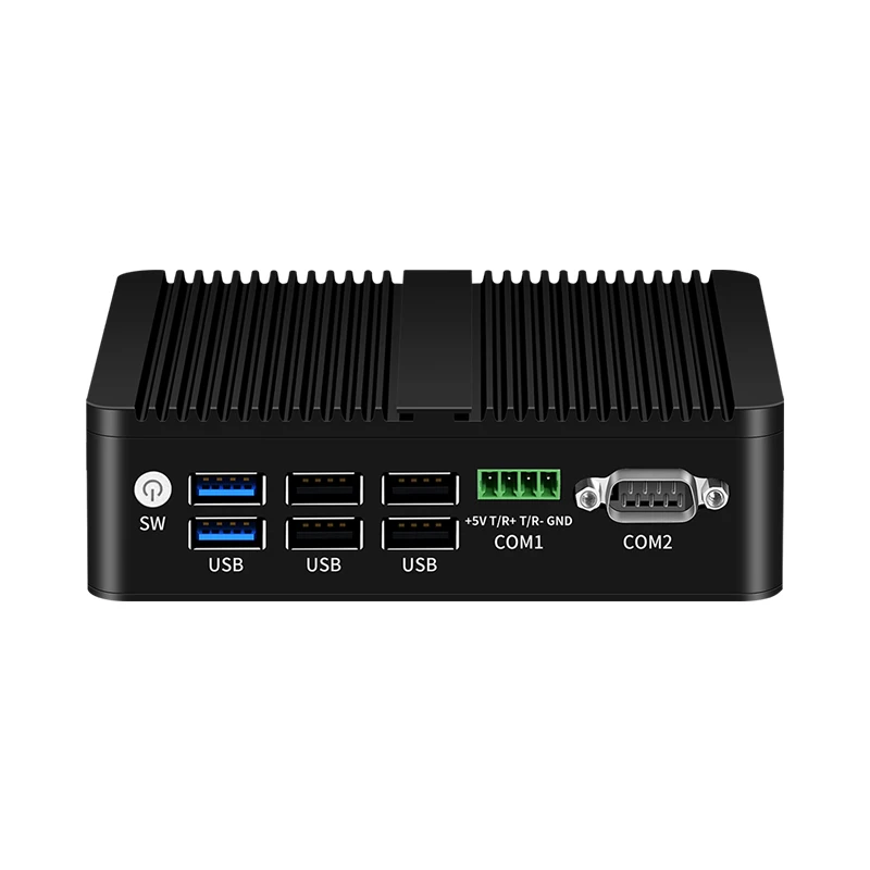 Mini PC senza ventola Computer industriale Firewall Processore Intel N100 RS485 RS232 DB9 6xUSB 4x Ethernet HDMI DP Windows Linux