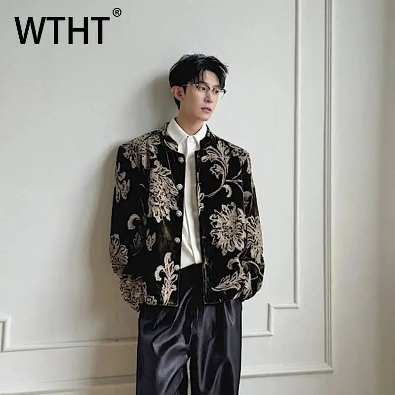 WTHT Fashion Men's Heavy Industy Flower Embroidery Design Blazer Coats Trendy Stand Collar Loose Jackets Male 2026 Summer 2A3095