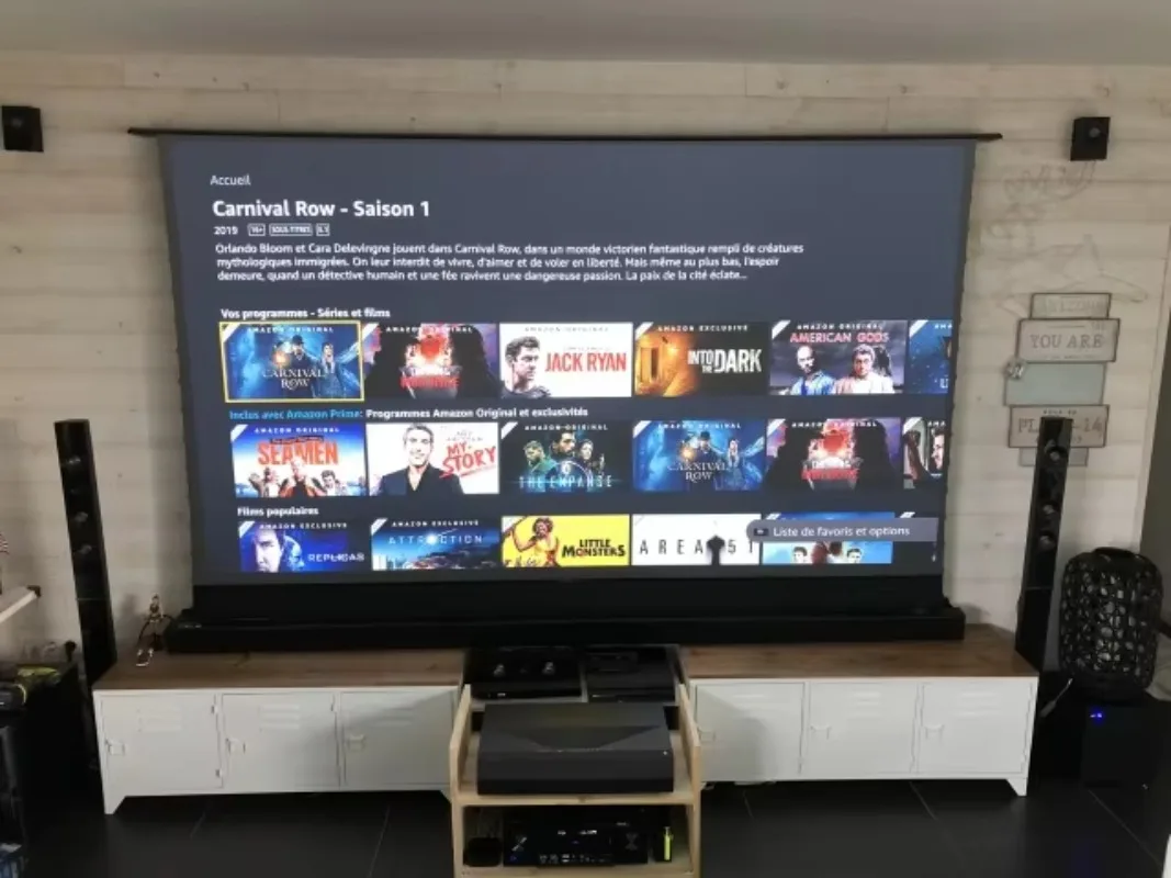 100inch True UST  ALR 98% Electric Floor Rising Projector Screen 4K16:9 CLR Pet Crystal UST Projector Screen 0.8Gain 170 Degree