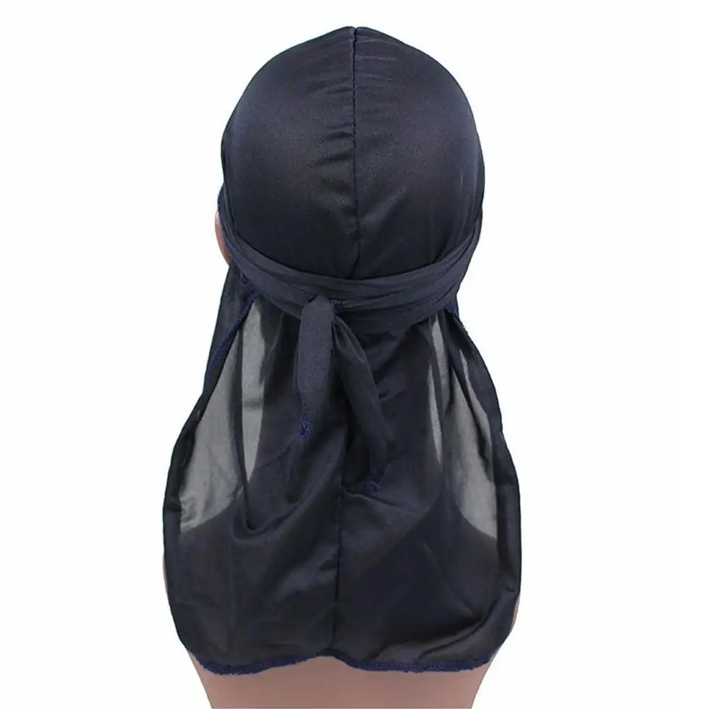 Unisex Silky Durag turbante cappello parrucche Biker copricapo fascia coda Durags bandane cinghie accessori per capelli lungo setoso S1b4