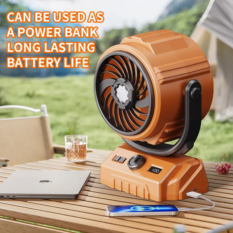 270degree Rechargeable Outdoor Camping Fan 100 speed Adjustable Wireless Tent Ceiling Fan Air Circulators with Hook and LEDLight