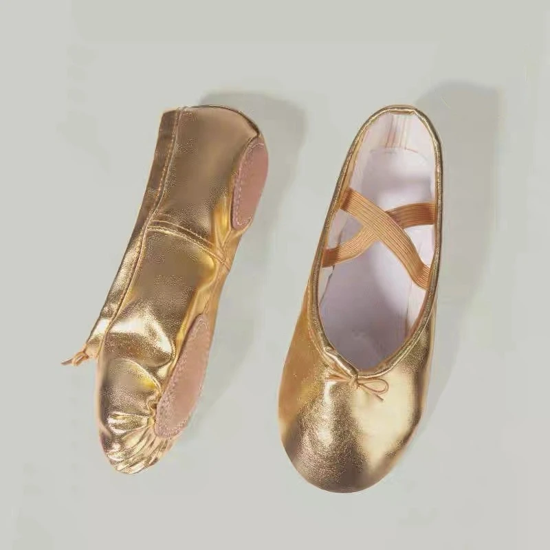 여아 발레 슈즈, 금색과 은색 부드러운 밑창 발레 슈즈, 어린이 발레 연습, 체조 공연, 고양이 발톱 신발