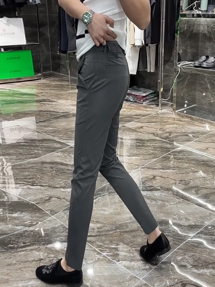 

Men's Busin Casual Khaki Pants Spring Autumn Winter New Sle Slit Straight Leg Slim Fit Nine Points Pants Faionable