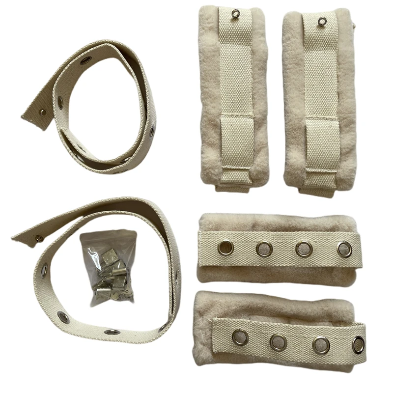 Heavy Duty Canvas Hogtie Cross Handcuffs Locking Fluffy  Anklecuffs BDSM Restraints Bondage Set