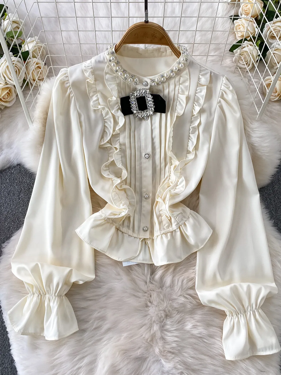 

Women's White Luxury Blouses and Shirts Vintage Elegant 90s Aesthetic 2000s Long Sleeve O-Neck Shirt Clothes Spring Autumn 2026