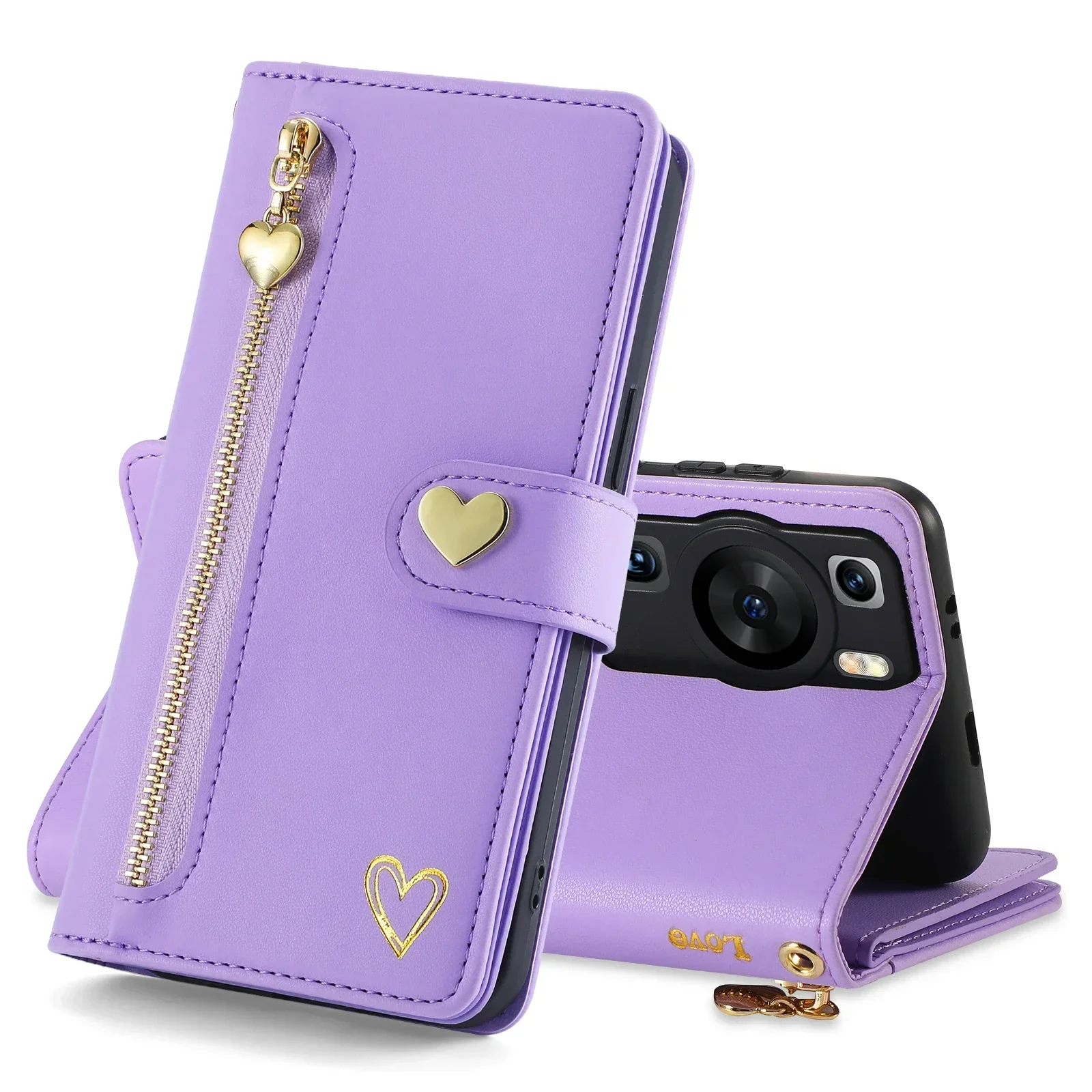 Кожаный чехол-кошелек на молнии для huawei P60 Pro P50 P40 P30 Lite Mate 60 Honor 60 70 80 90