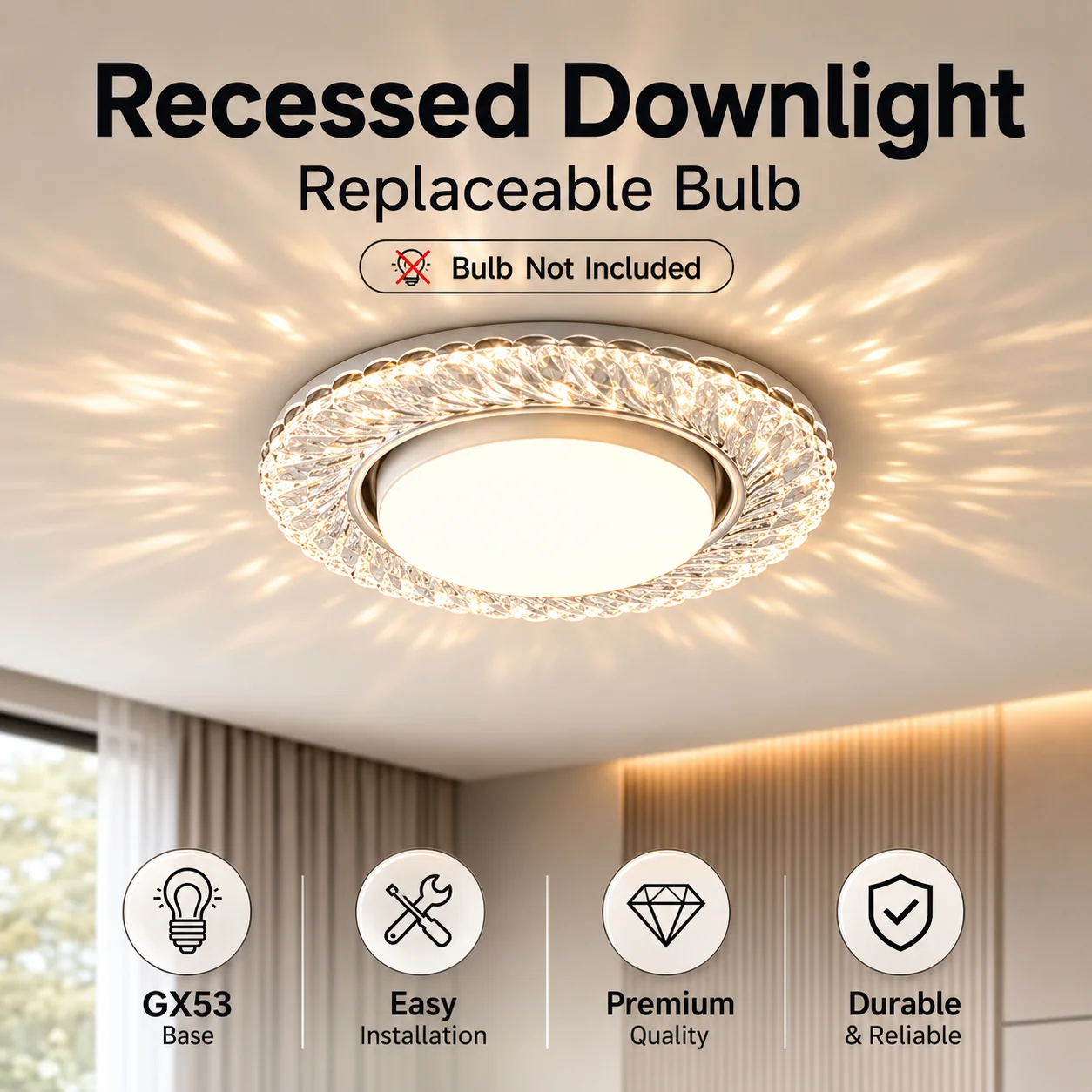 Modern Led Crystal Spotlight Replaceble GX53 Bulb Recessed Downlights For Kitchen Corridor Balcony Ceiling Lamp 110V 220V