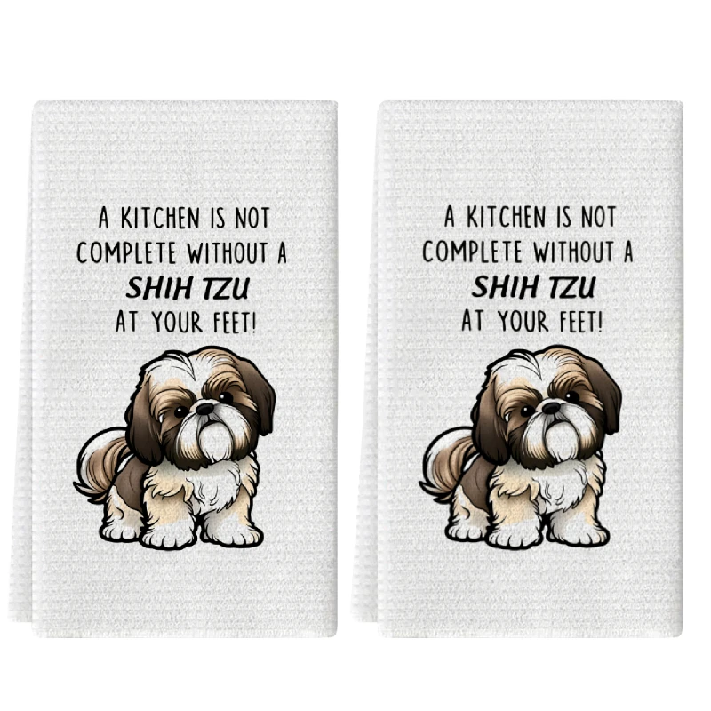 2Pcs, Cute Shih Tzu Dog Kitchen Towels, 40Cm*60Cm Towel Set, Best Kitchen Towels, Super Absorbent Soft Cleaning Cloth, Cooking and Baking Tea Towels, Hand Towels, Cleaning Cloths, Dishcloths, Kitchen Decorations, Living Room Decorations, Kitchen Essentials, Home Essentials