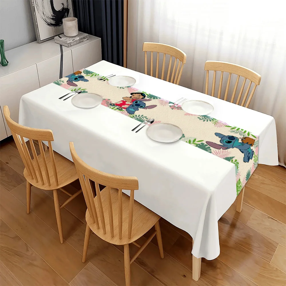 قطعة واحدة من مفرش المائدة المربع بنمط ديزني ستيتش وليلو، مناسب لحفلات العشاء، والتجمعات العائلية، والديكور المنزلي، وديكور حفلات أعياد الميلاد