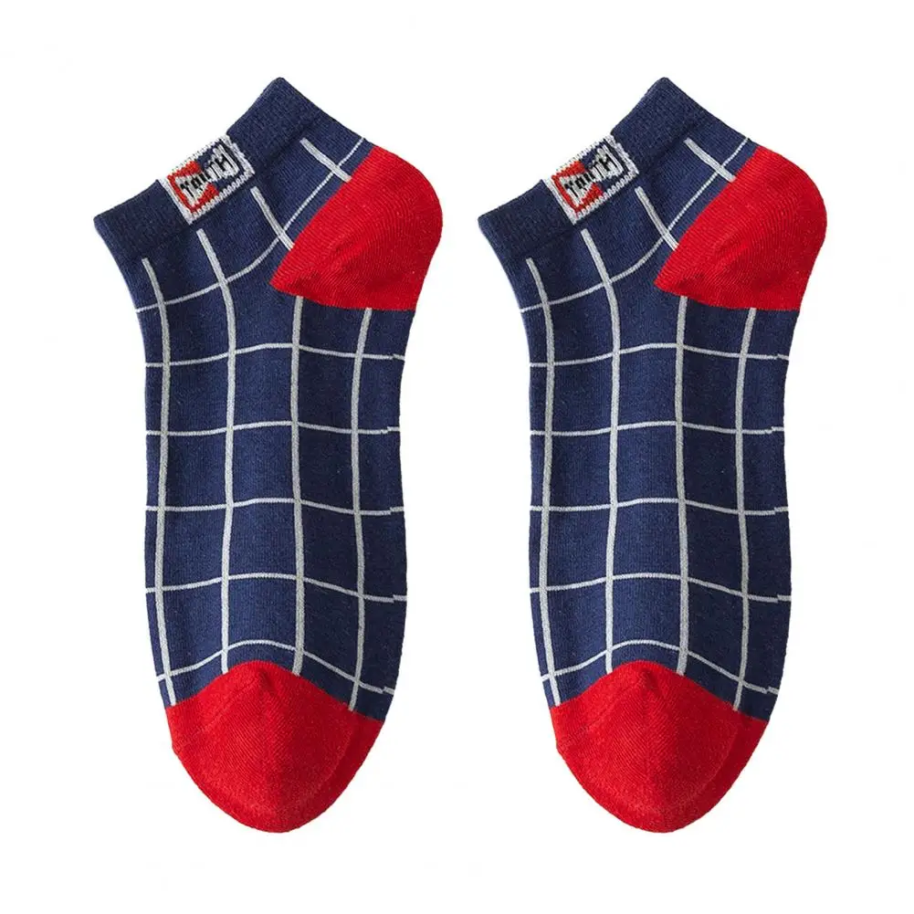 Contrast Color Socks Men's Contrast Color Low-cut Anti-slip Plaid Print Sports Socks Thick Warm High Elasticity No Odor for Men