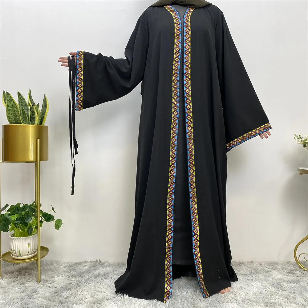 Muslim Arabian Fashion Long Coat Women Abaya with Free Belt High Quality Muslim Modest Simple Dress EID Ramadan Islamic Clothing