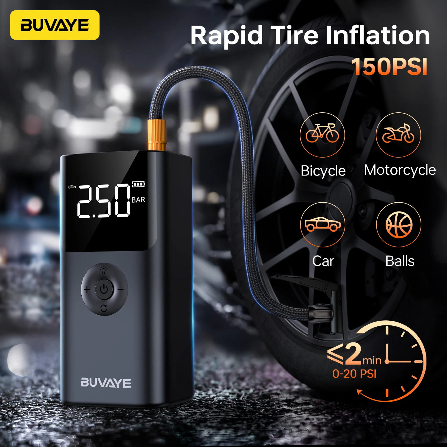 BUVAYE 4 في 1 2500A سيارة الانتقال كاتب PowerBank 150PSI مضخة هواء 12 فولت بطارية الداعم لمحركات الديزل 8.0L والبنزين 6.0L