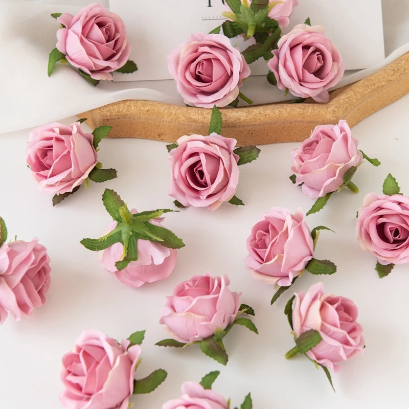 50/100 Stück Künstliche Blumen DIY Geschenkbox Kuchen Heimdekoration Weihnachtsdekoration Kränze Hochzeit Party Garten Rosen Bogen Seide – Detail 1
