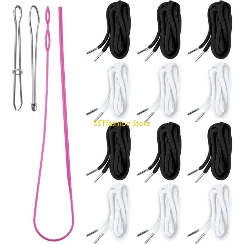 

Y5GC 12pcs Replacement Drawcords With Threading Tool For Sweatpants Hoodies Jackets Coat Garment Drawstring Rope Repairment