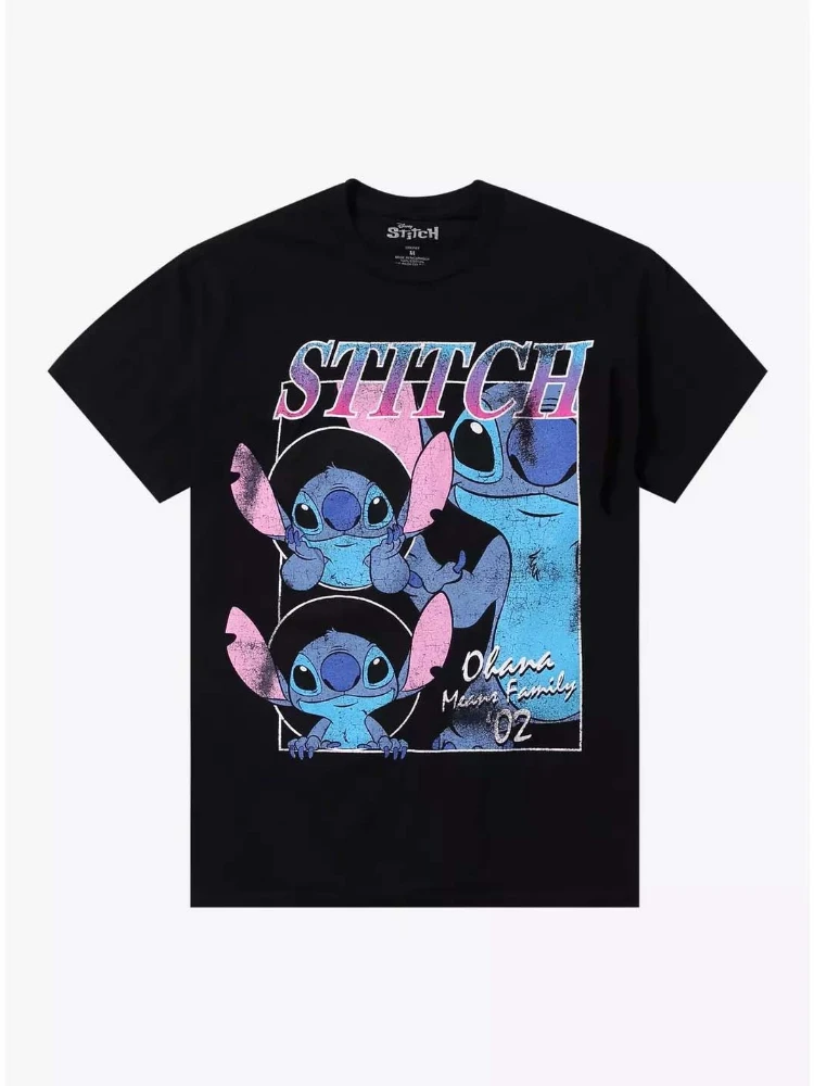 디즈니 2026 뉴 디즈니 스티치 포모스 레터 프린트 여성용 크루넥 릴랙스 플러스 사이즈 편안한 반팔 티셔츠