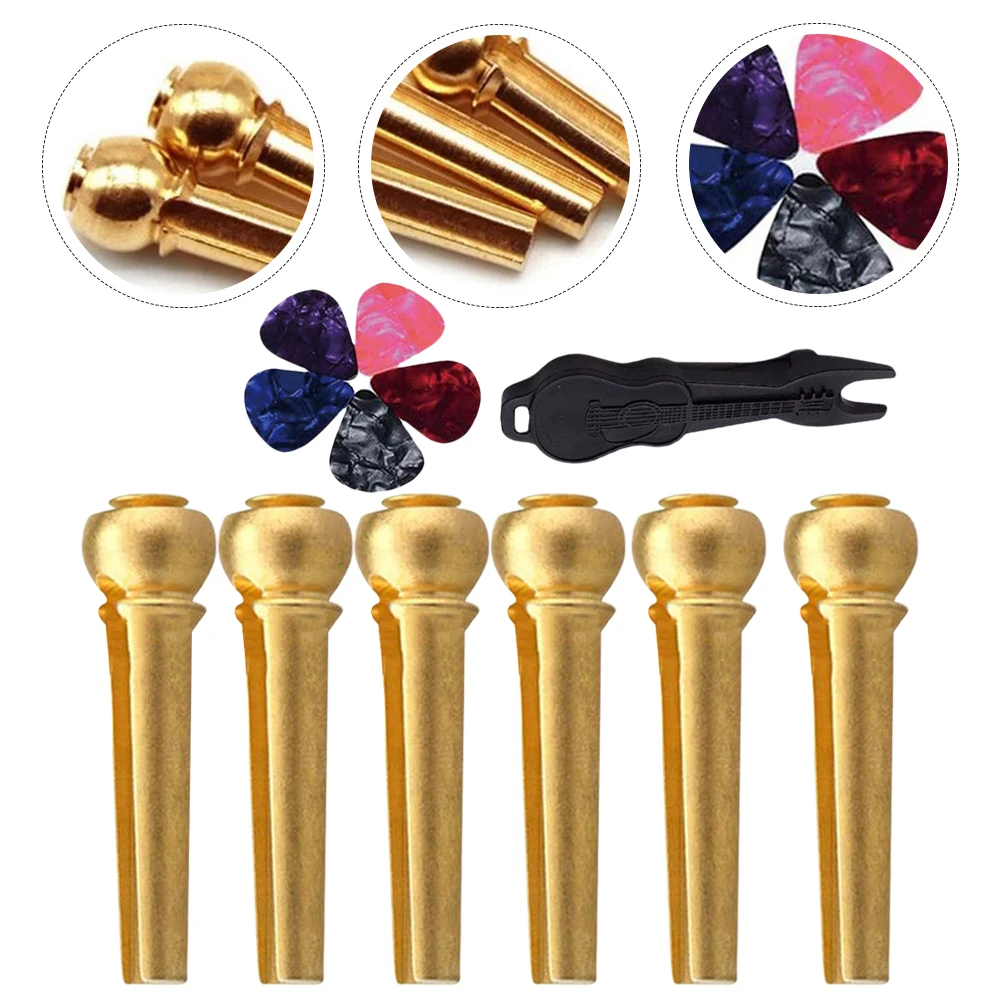 

1 Set Guitar String Pin Kit Acoustic Electric Bridge Pin Puller Replacement Parts Copper Alloy Fixing Pegs Saddle Screws Folk
