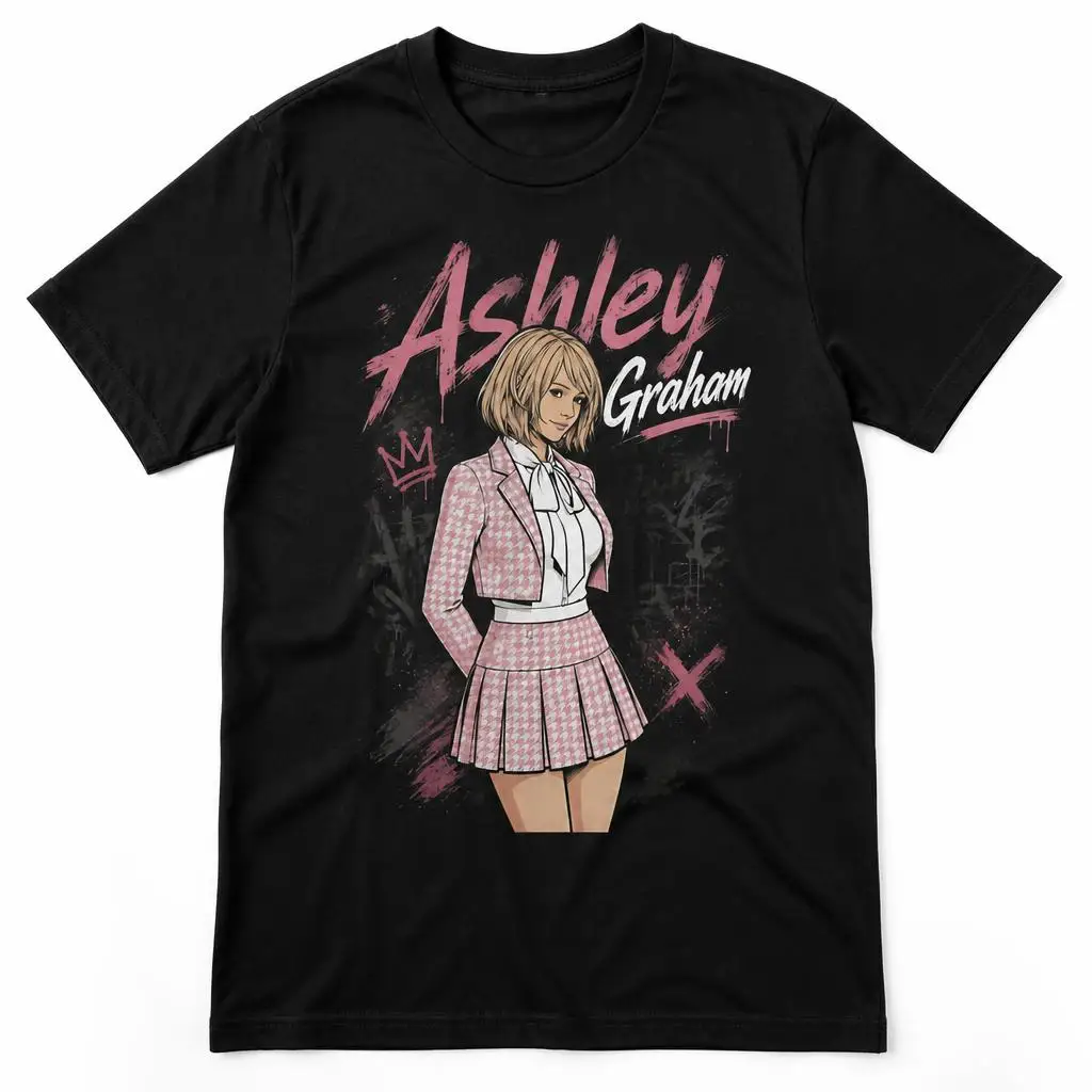 Pink Ashley Graham Residents Evils T Shirts Casual Tees Short Sleeve Round Collar T-Shirt Pure Cotton Tops