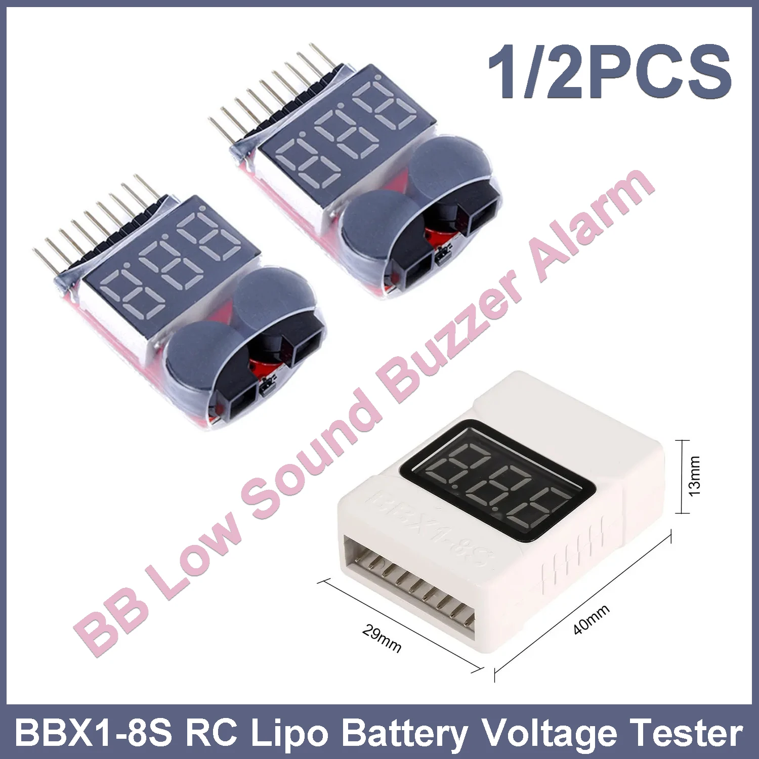 

1/2Pcs BBX1-8S RC Lipo Battery Voltage Tester 1-8S BB Low Sound Buzzer Alarm LED Display for FPV Drone Helicopter Aircraft Car