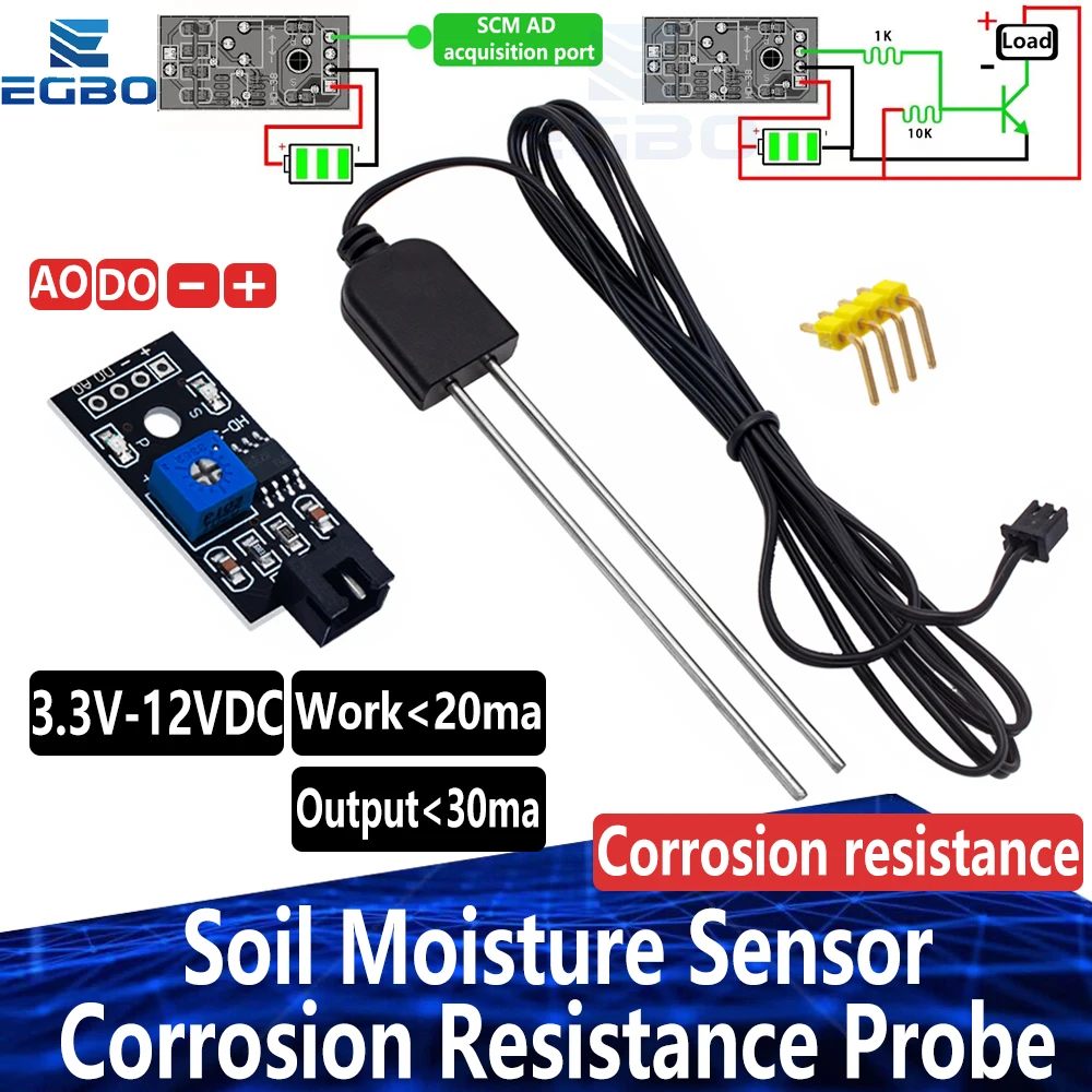 Soil Moisture Sensor and Soil Detector Module Soil Moisture Test Soil Humidity Test Corrosion Resistance Probe for Arduino