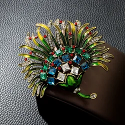 Classic Vintage Middle Crystal Leaves Enamel Brooches For Women Men Palace Drip Oil Exquisite Metal Badges Pins Accessories Gift