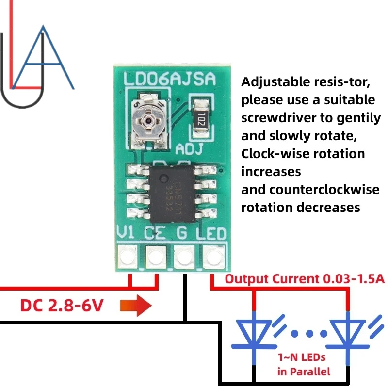 30-1500MA Adjustable Current LED Module Audio Constant 3.3V 3.7V 4.2V 5V PWM Driver Board Power Control Amplifier Charging Fm