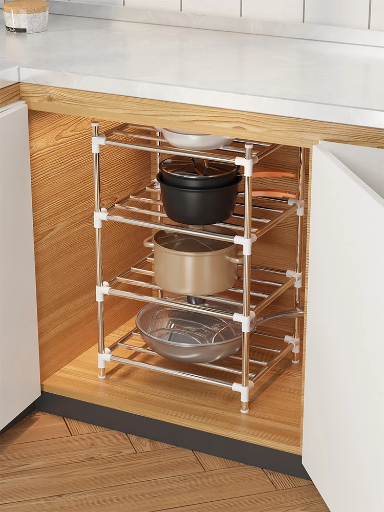 

Multi-Layer Kitchen Storage Ra Pot Holder Sink Area Space Saver Metal Cookware Organizer Rustproof Non-Drill Wall Corner