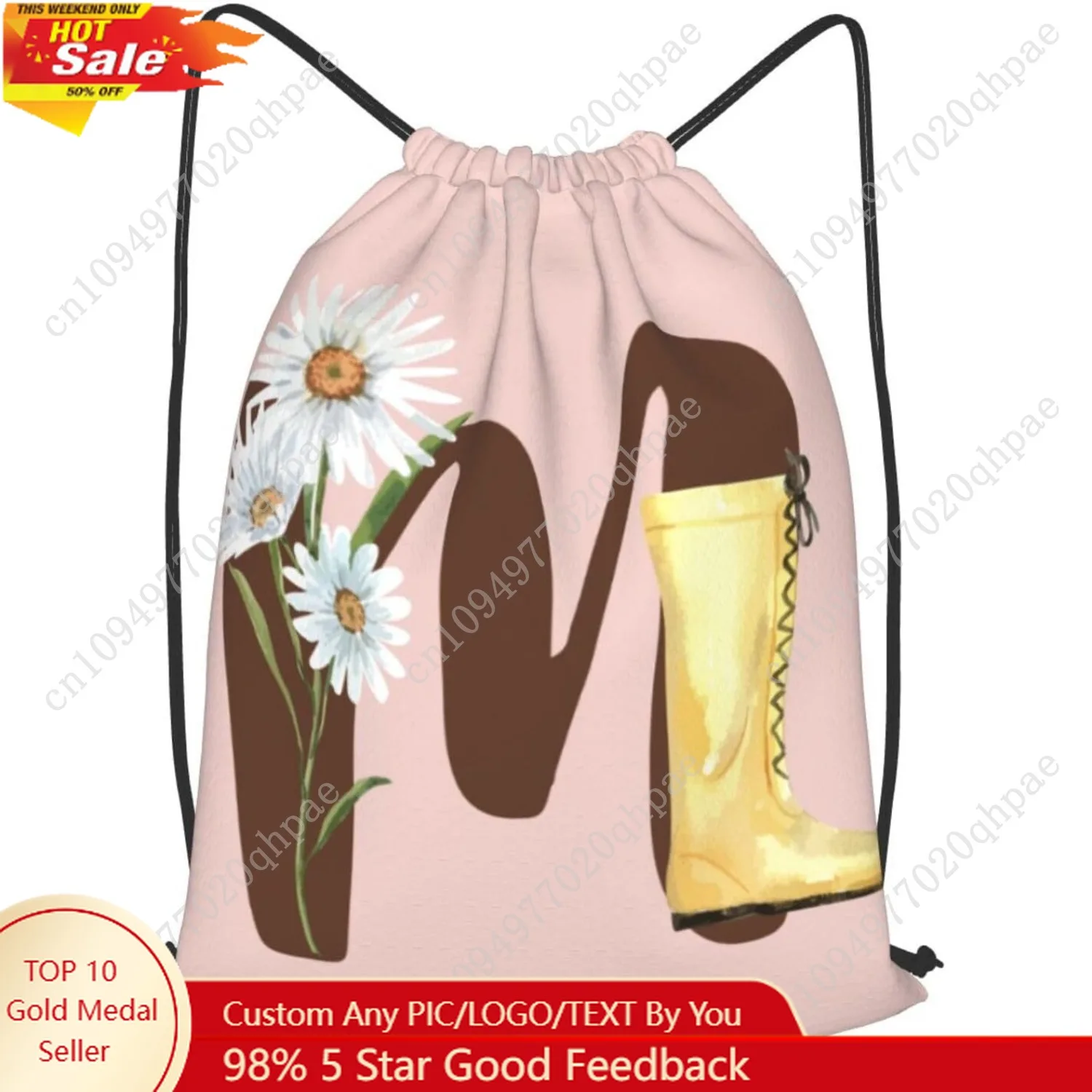 

Pink Drawstring Bag for Women Girls Kids Teens Students Floral Initial Drawstring Backpack Sackpack Draw String Cinch Bags for S