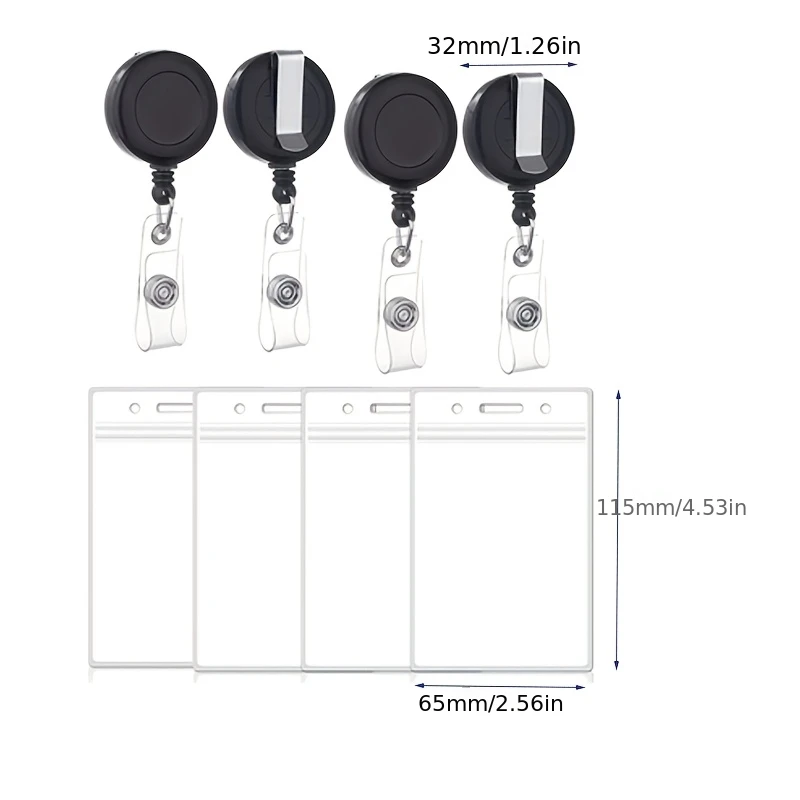 4Pcs Soft Plastic Badge Holders with Retractable Badge Reels ClipClear Vertical ID Name Card Holders Card Protector Badge Reels